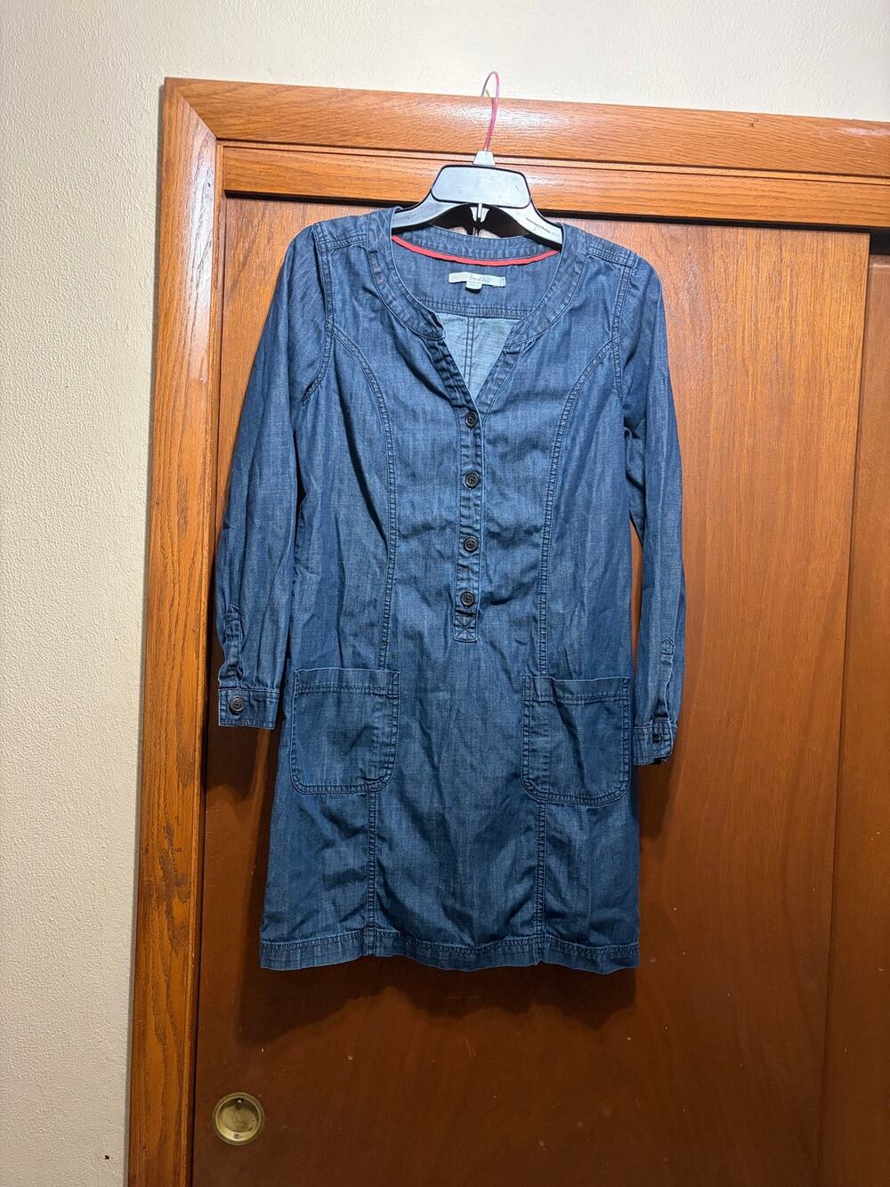 Boden Denim Tunic Dress Women's 6 Blue Chambray Utility Button Front Pockets